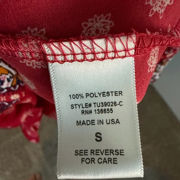 West Kei Red Boho Tie-Front Peasant Blouse with Ivory & Mustard Accents - Picture 6 of 6